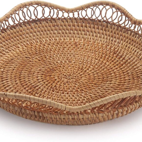 Rattan Fruit Basket for Serving Woven Bread Tray for Cake Kitchen Counter Table - Picture 1 of 6